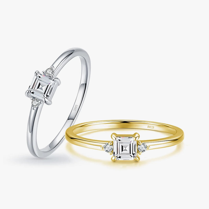 INS Style Classic Square Sterling Silver Zircon Inlay 14K Gold Plated Ring