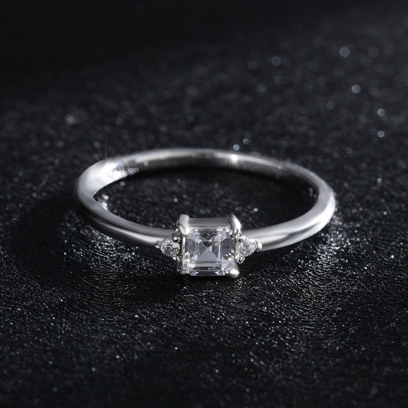 INS Style Classic Square Sterling Silver Zircon Inlay 14K Gold Plated Ring