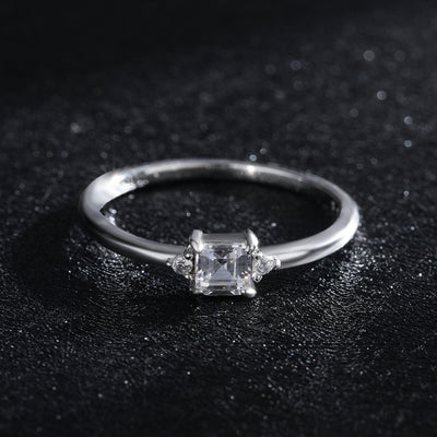 INS Style Classic Square Sterling Silver Zircon Inlay 14K Gold Plated Ring