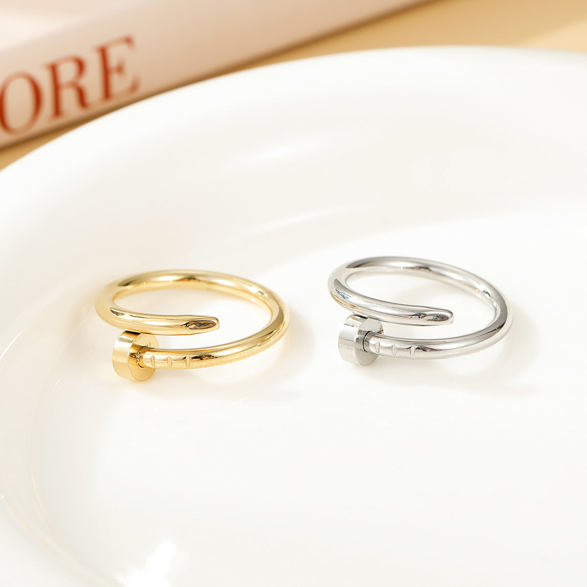 INS Style Minimalist Titanium Steel Plated Nail Design Rings