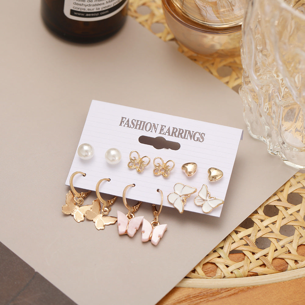 Acrylic Butterfly Earrings Set - 6 Pairs Pink Crystal Dangle Earrings