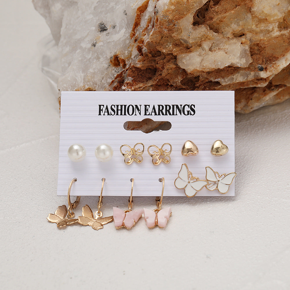 Acrylic Butterfly Earrings Set - 6 Pairs Pink Crystal Dangle Earrings