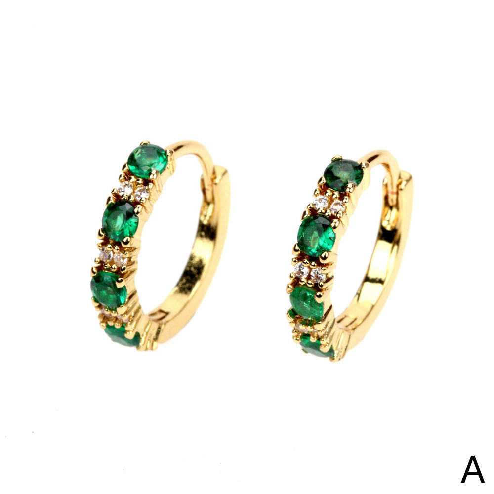 Inlaid Micro-color Diamond Gold-plated Copper Hoop Earrings for Women