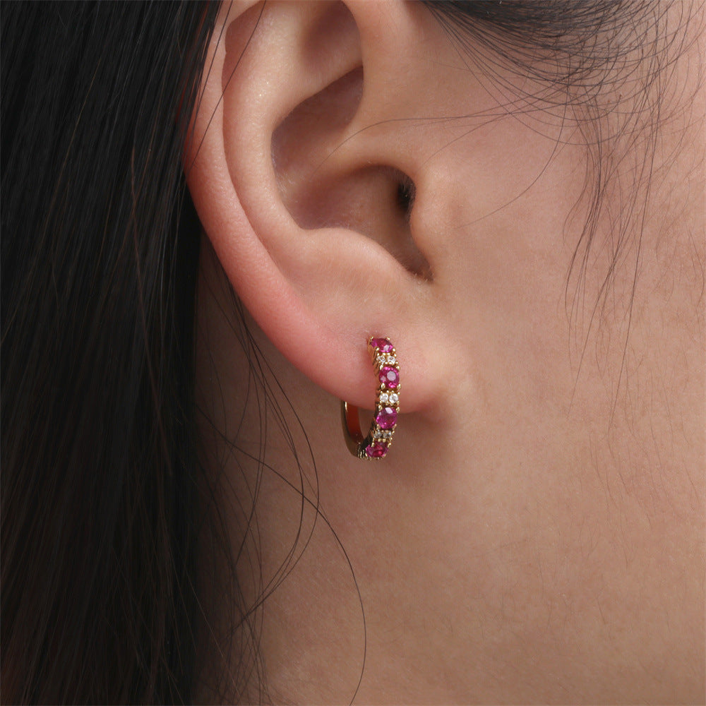 Inlaid Micro-color Diamond Gold-plated Copper Hoop Earrings for Women