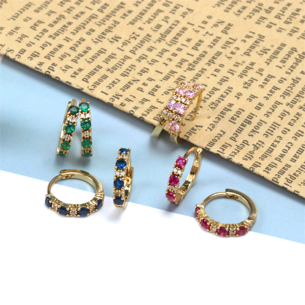 Inlaid Micro-color Diamond Gold-plated Copper Hoop Earrings for Women