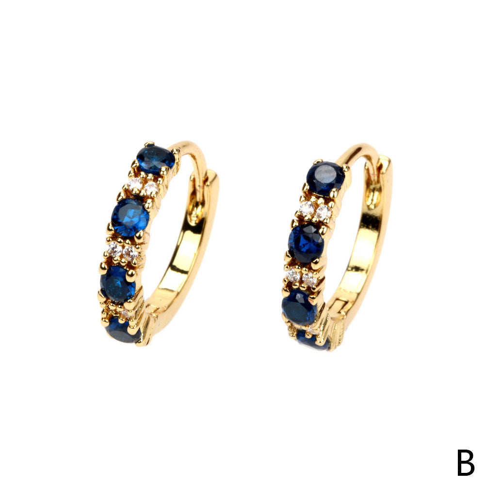 Inlaid Micro-color Diamond Gold-plated Copper Hoop Earrings for Women