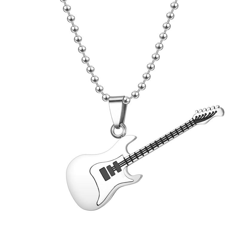 Intercolor Titanium Steel Guitar Pendant Necklace for Couples