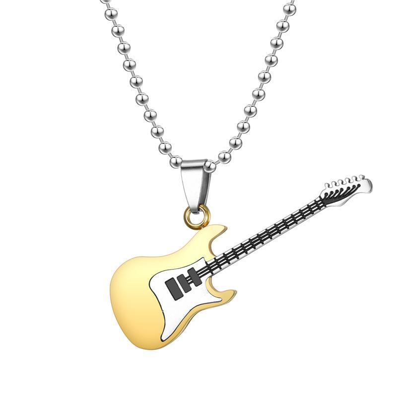 Intercolor Titanium Steel Guitar Pendant Necklace for Couples