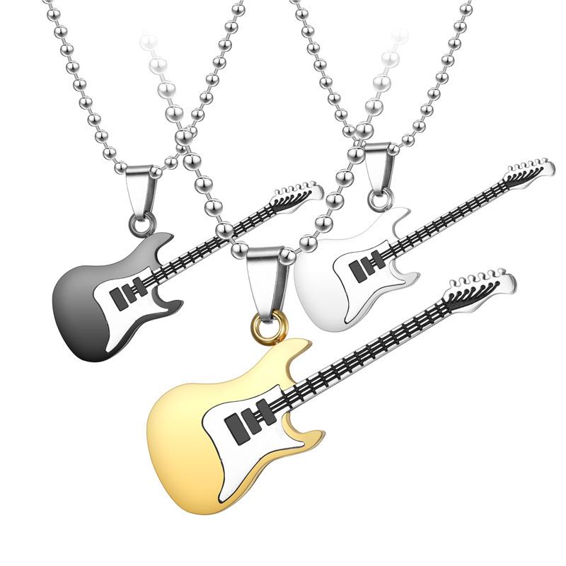 Intercolor Titanium Steel Guitar Pendant Necklace for Couples