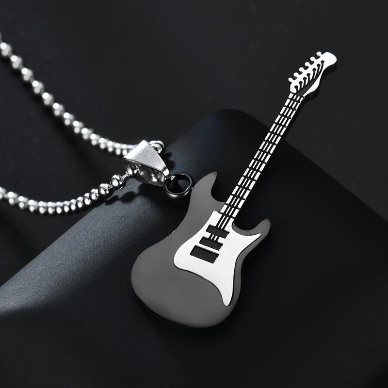 Intercolor Titanium Steel Guitar Pendant Necklace for Couples