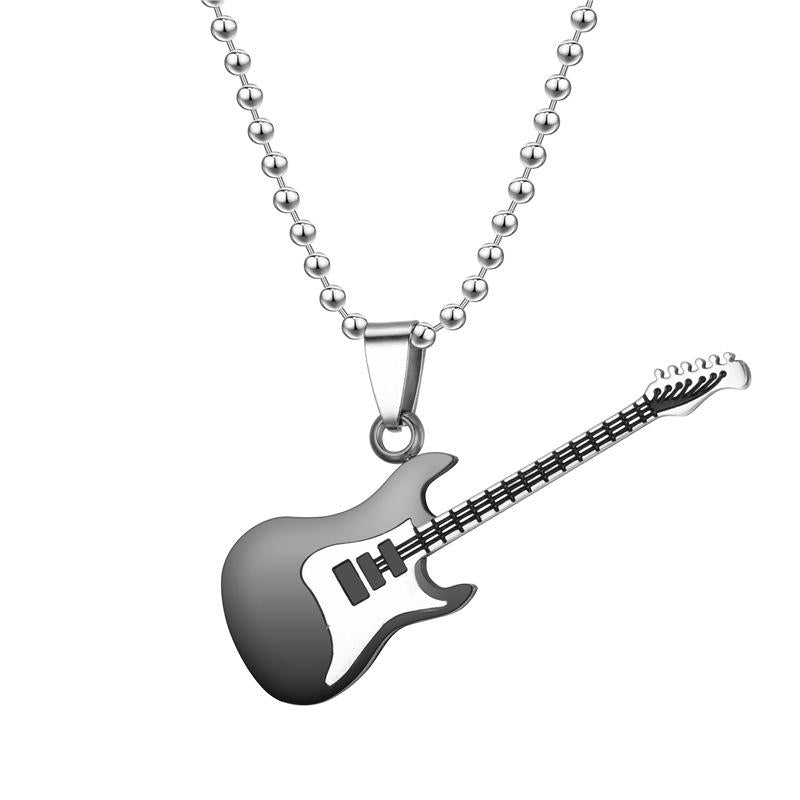 Intercolor Titanium Steel Guitar Pendant Necklace for Couples