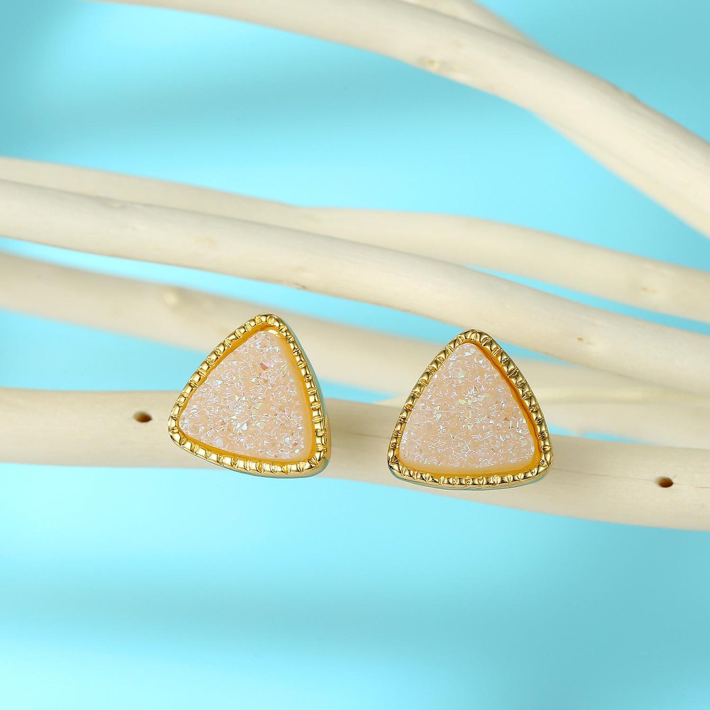 Hexagon Resin Stone Earrings & Triangle Bud Studs