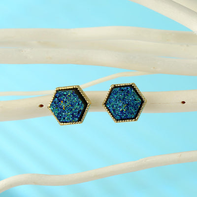 Hexagon Resin Stone Earrings & Triangle Bud Studs