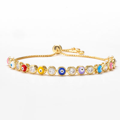 Adjustable Micro-inlaid Zircon Evil Eye Bracelet with Colorful Oil Drip Design