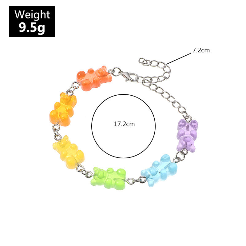 Candy Color Resin Bear Bracelet - Cute Summer Jewelry for Students