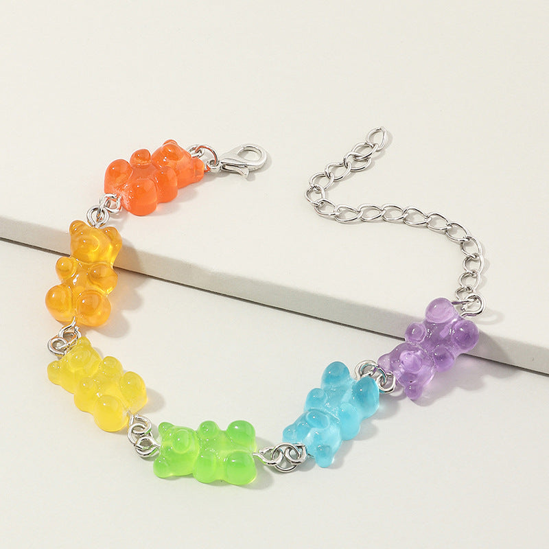 Candy Color Resin Bear Bracelet - Cute Summer Jewelry for Students