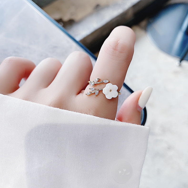Korean Fashion Crystal Zircon Flower Adjustable Ring