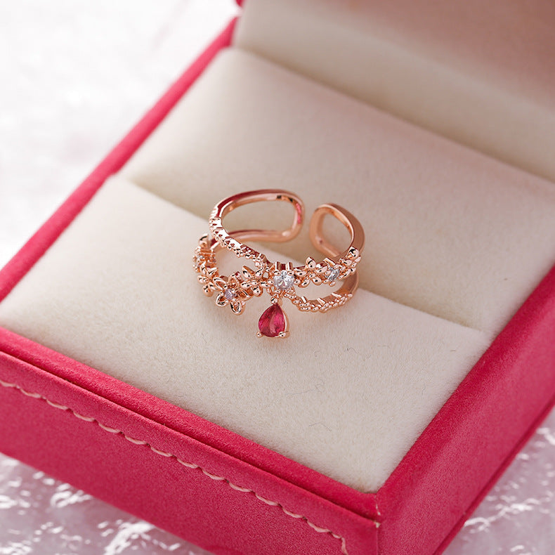 Korean Fashion Crystal Zircon Flower Adjustable Ring