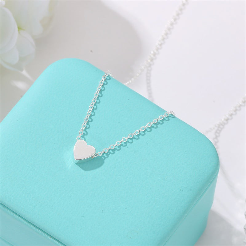 Korean Style Peach Heart Pendant Necklace for Women - Mini Love Glossy 3D Design Clavicle Chain