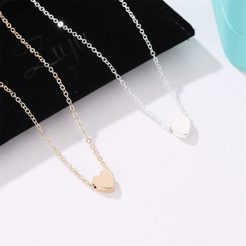 Korean Style Peach Heart Pendant Necklace for Women - Mini Love Glossy 3D Design Clavicle Chain