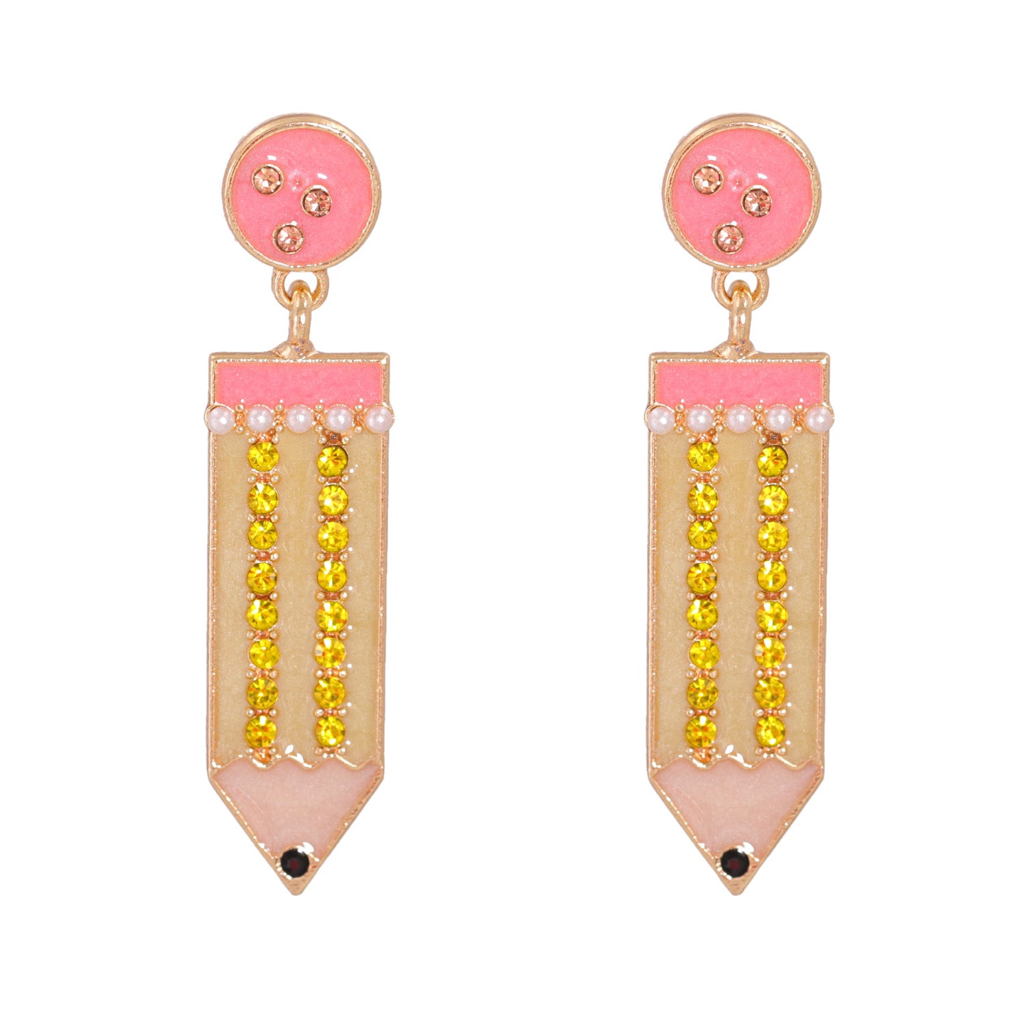 Korean Creative Colored Pencil Drop Earrings with Pearl Accents