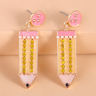 Korean Creative Colored Pencil Drop Earrings with Pearl Accents