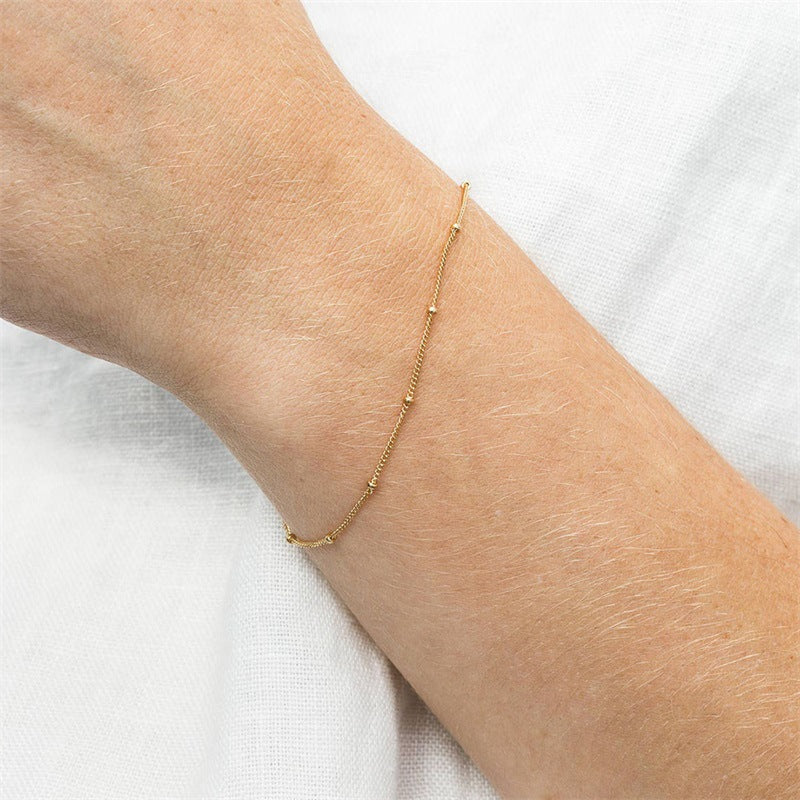 Korean Stainless Steel Double-Layer Bead Chain Adjustable Bracelet - Fashionable Handmade Copper Bead Bracelet for Women