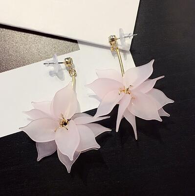 Korean Lotus Flower Petal Long Tassel Earrings