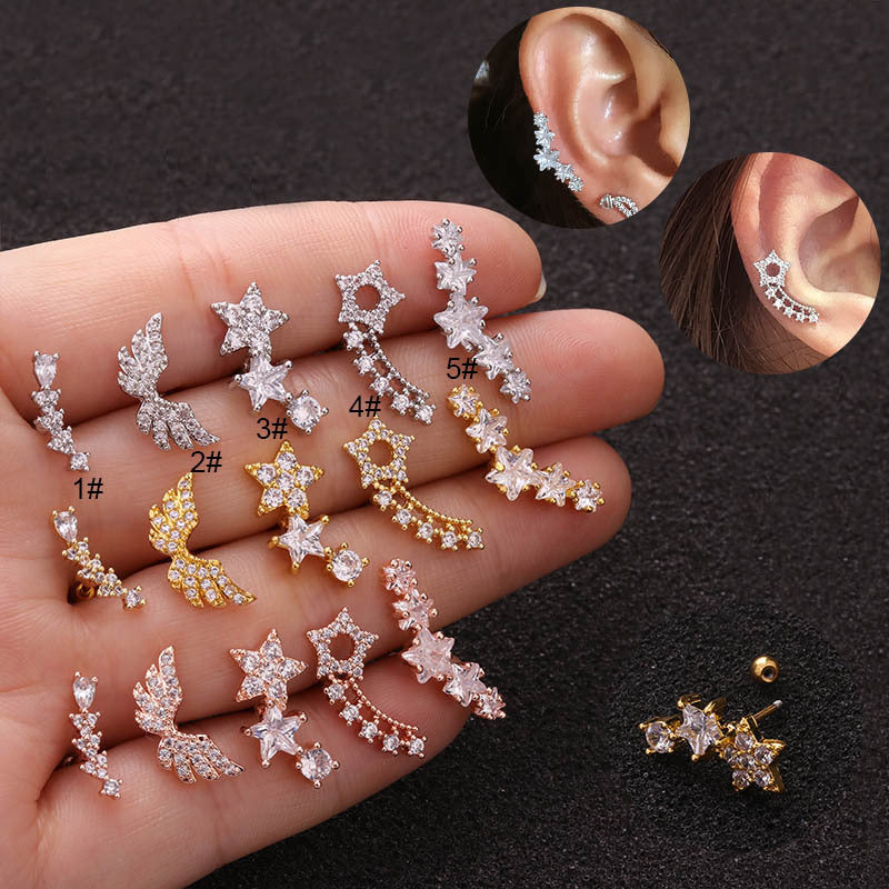Korean Creative Zircon Star Stainless Steel Screw Back Earrings