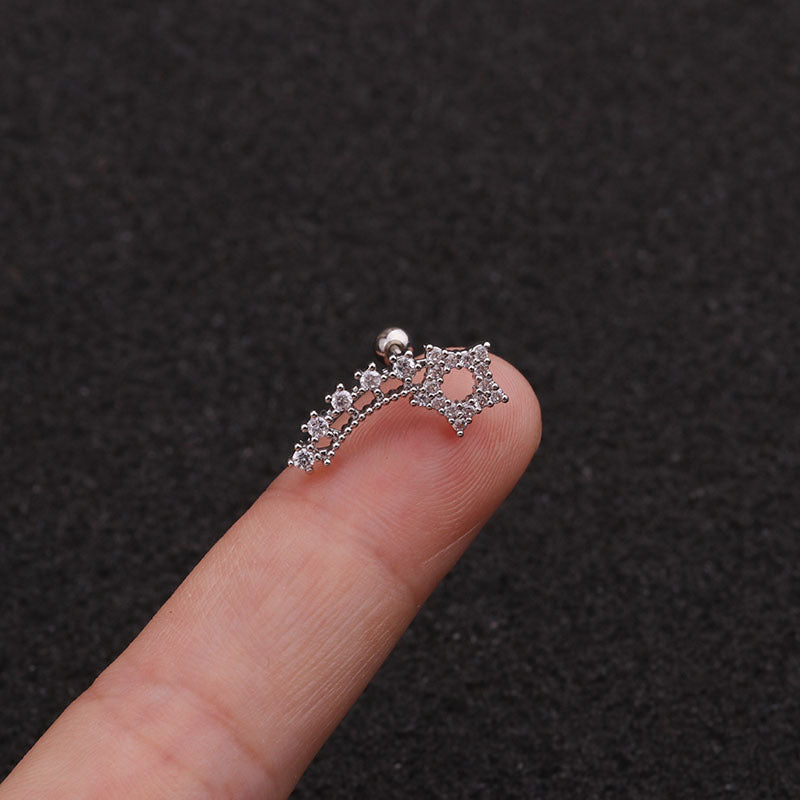 Korean Creative Zircon Star Stainless Steel Screw Back Earrings