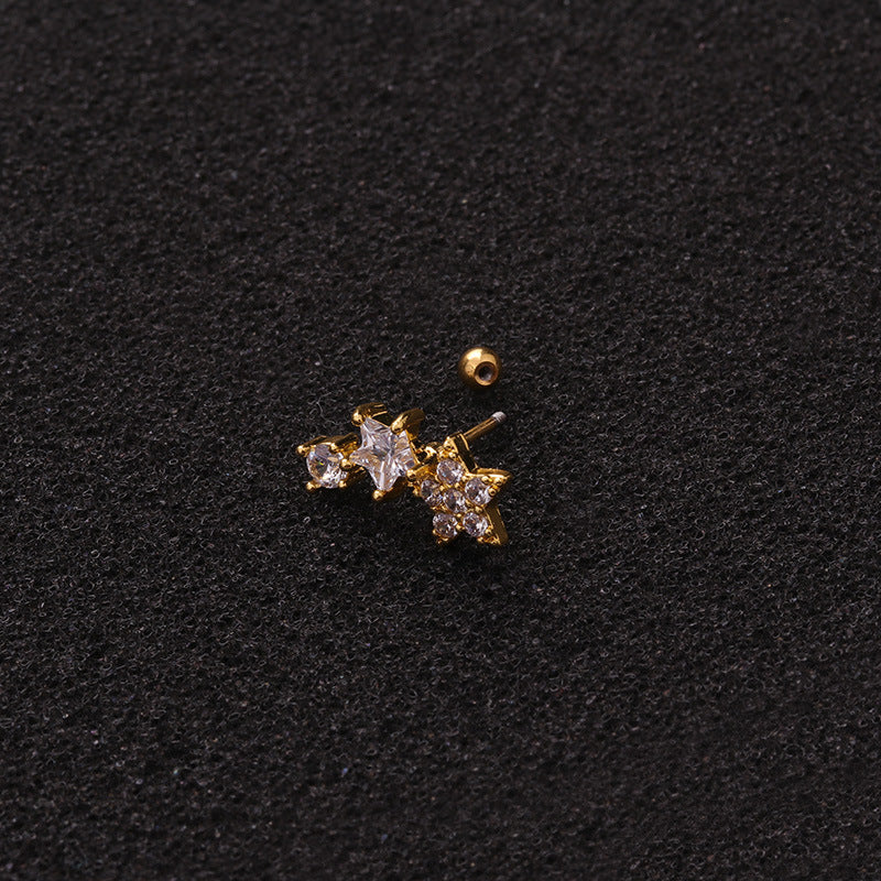 Korean Creative Zircon Star Stainless Steel Screw Back Earrings