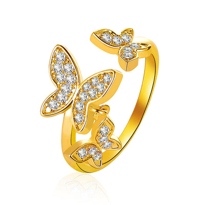 Korean Elegant Butterfly Zircon Adjustable Ring