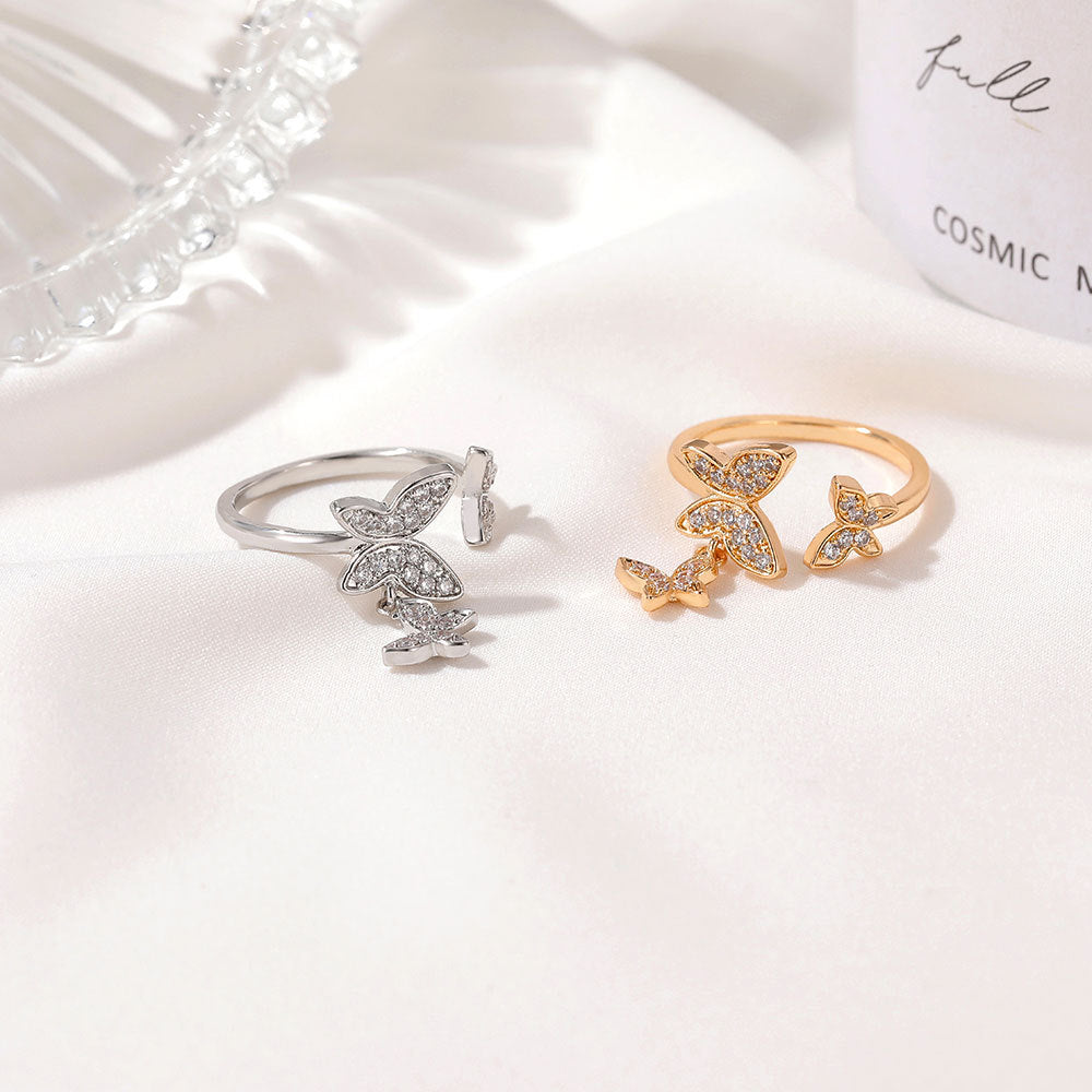 Korean Elegant Butterfly Zircon Adjustable Ring