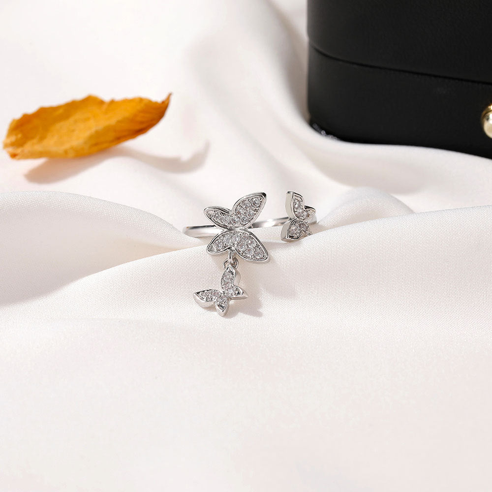Korean Elegant Butterfly Zircon Adjustable Ring