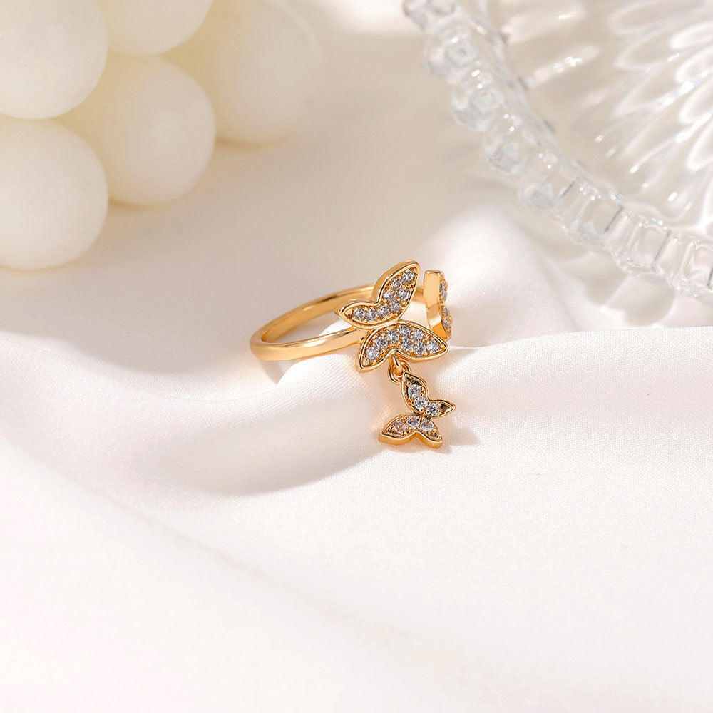 Korean Elegant Butterfly Zircon Adjustable Ring