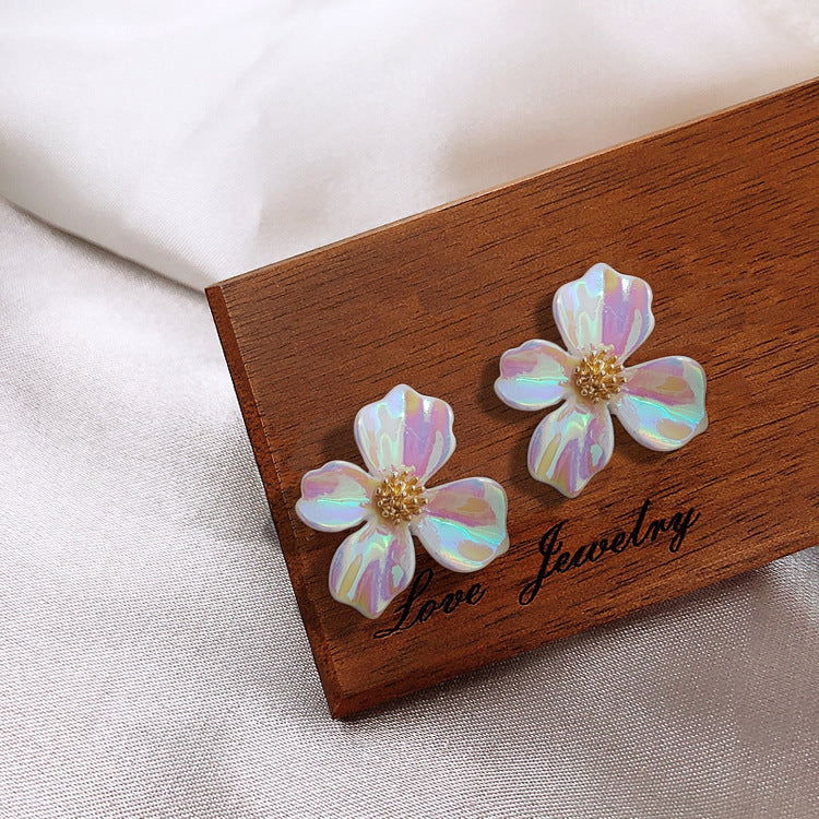 Korean Colorful Flower Earrings and Beaded Pearl Necklace Set for Women