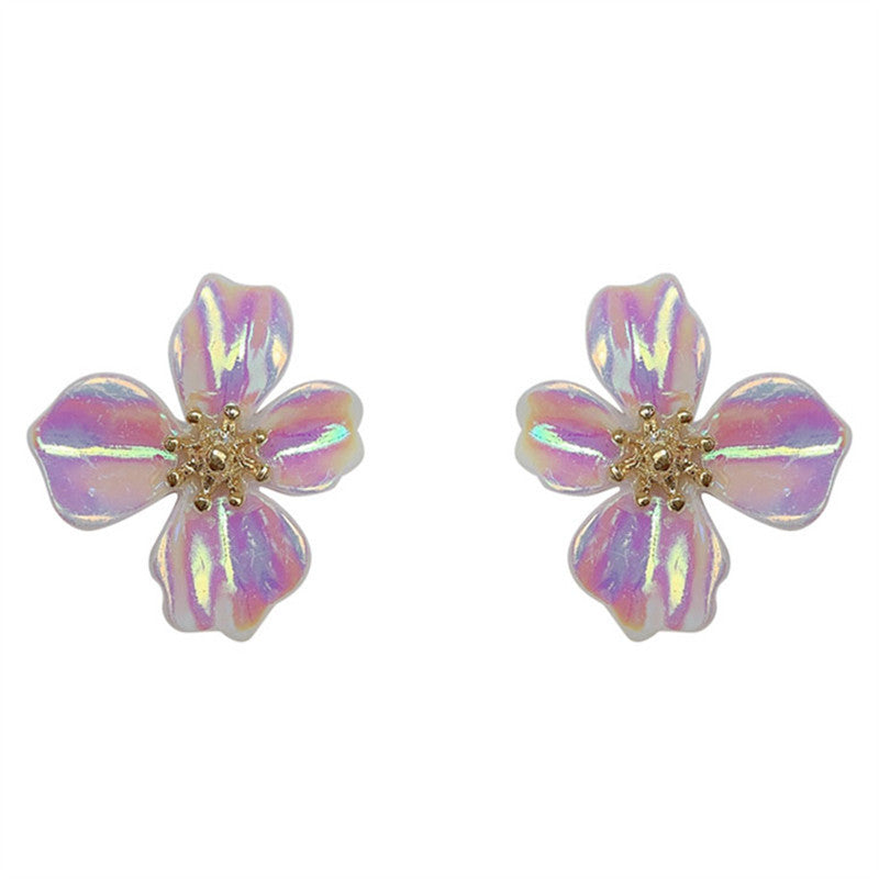 Korean Colorful Flower Earrings and Beaded Pearl Necklace Set for Women