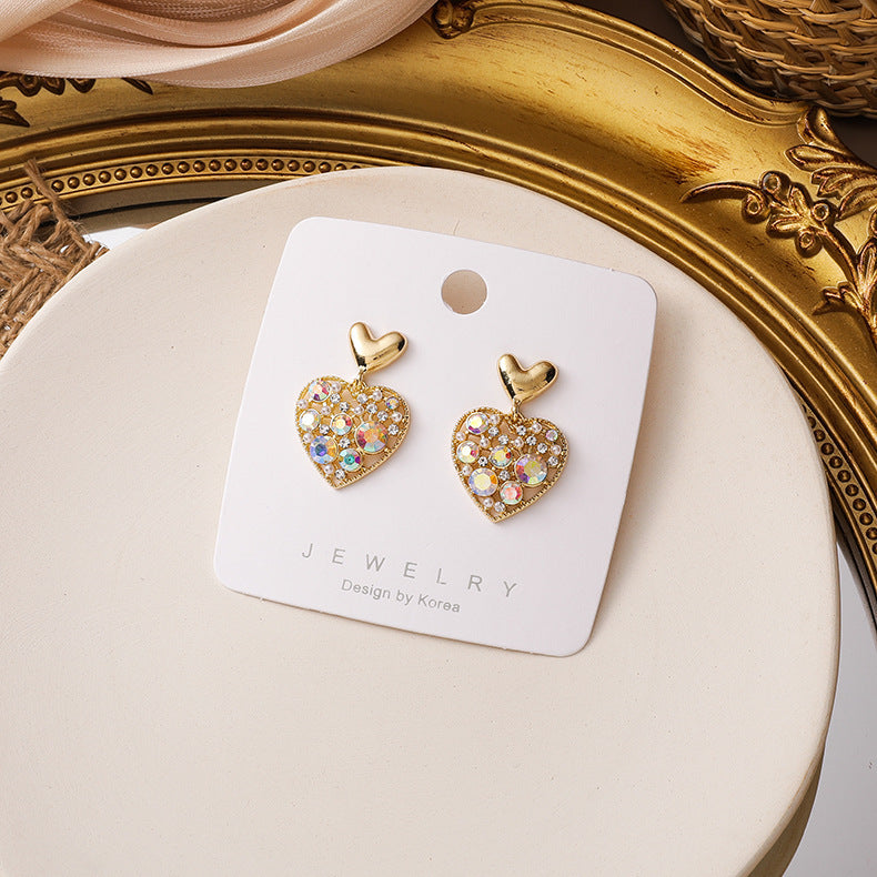 Korean Colorful Rhinestone Heart-shaped s925 Silver Stud Earrings