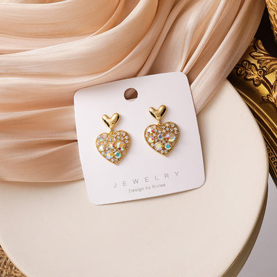 Korean Colorful Rhinestone Heart-shaped s925 Silver Stud Earrings
