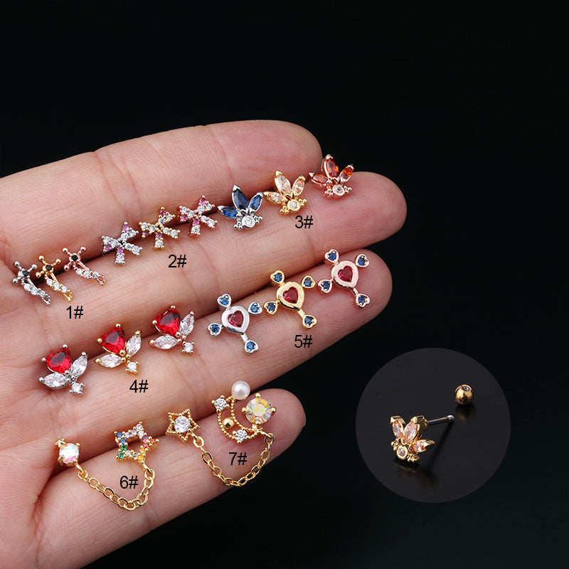 Korean Zircon Star Chain Earrings in Titanium Steel