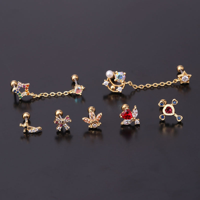 Korean Zircon Star Chain Earrings in Titanium Steel