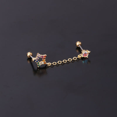 Korean Zircon Star Chain Earrings in Titanium Steel
