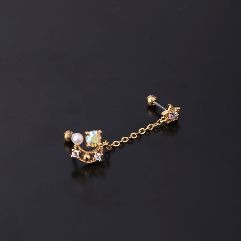 Korean Zircon Star Chain Earrings in Titanium Steel