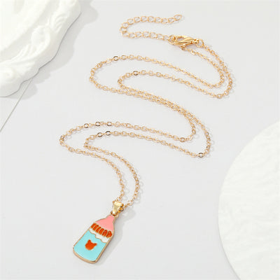 Korean Creative Alloy Dripping Oil Food Pendant Necklace with Colorful Heart Design