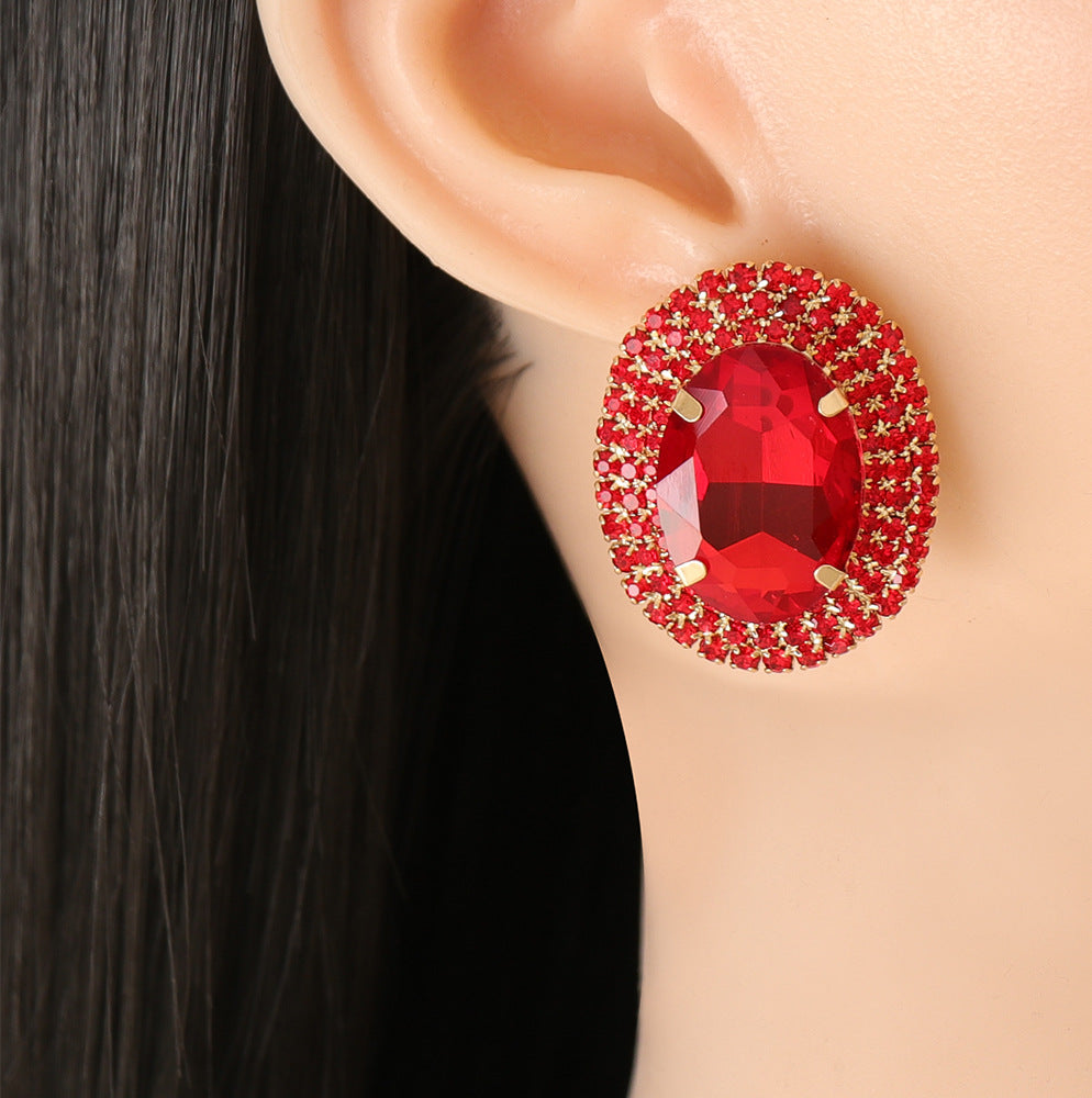 Korean Vintage Style Glass Gemstone Alloy Earrings