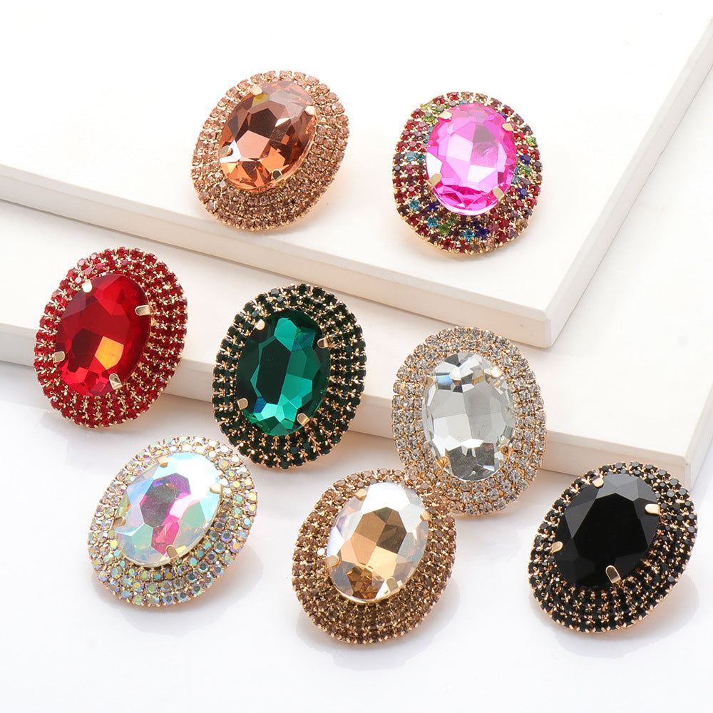 Korean Vintage Style Glass Gemstone Alloy Earrings