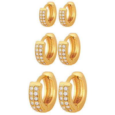 Korean Double Row Zirconia Hoop Earrings - Minimalist Round Design