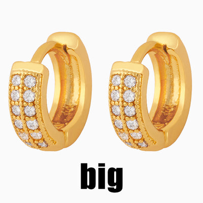 Korean Double Row Zirconia Hoop Earrings - Minimalist Round Design