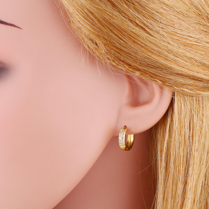 Korean Double Row Zirconia Hoop Earrings - Minimalist Round Design