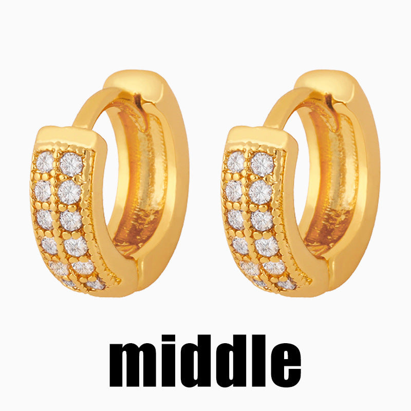 Korean Double Row Zirconia Hoop Earrings - Minimalist Round Design